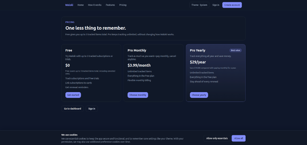 Pricing page